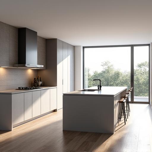 Cocina moderna con isla en Chamberí.